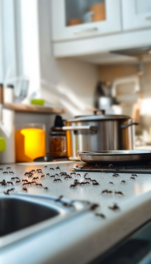 Ants on a counter in the kitchen