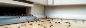 Ants moving around in the kitchen of a home